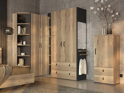 Armoire en bois d'angle portes battantes finition noire Meubles Célio - Opéra - Meubles Bouchiquet