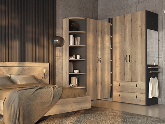 Armoire en bois d'angle portes battantes finition noire Meubles Célio - Opéra - Meubles Bouchiquet Bergues