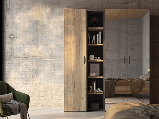 Armoire dressing portes battantes miroir et bois Meubles Célio - Opéra - Meubles Bouchiquet Bergues