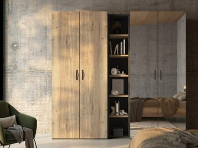 Armoire dressing portes battantes miroir et bois Meubles Célio - Opéra - Meubles Bouchiquet Dunkerque