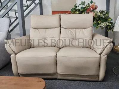 Canapé 2 places relax beige dossier haut promotion Meubles Bouchiquet Bergues