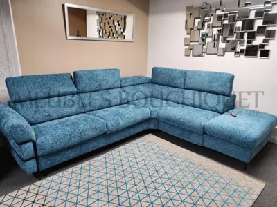 Canapé angle tissu bleu avec convertible place relax électrique Meubles Bouchiquet Nord