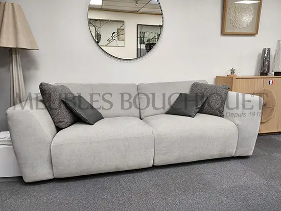 Canapé gris clair 3 places confortable promo Meubles Bouchiquet Bergues