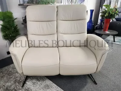 Canapé relax 2 places en cuir beige dossier haut promotion Meubles Bouchiquet