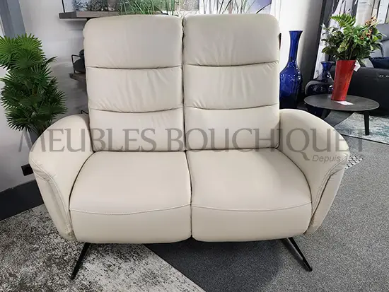Canapé relax 2 places en cuir beige dossier haut promotion Meubles Bouchiquet