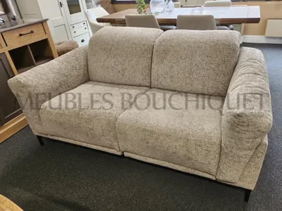 Canapé relax 2 places tissu beige avec têtières réglables promo Meubles Bouchiquet Bergues