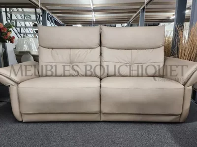 Canapé relax 3 places en cuir beige dossier haut promotion Meubles Bouchiquet Bergues