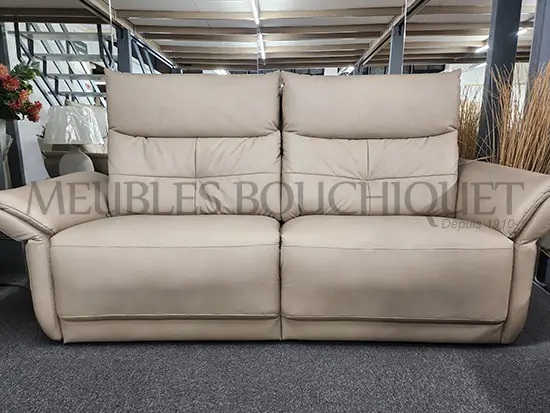 Canapé relax 3 places en cuir beige dossier haut promotion Meubles Bouchiquet Bergues