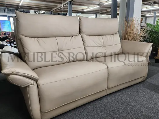 Canapé relax 3 places en cuir beige dossier haut promotion Meubles Bouchiquet