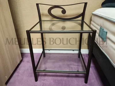 Chevet plateaux en verre et laiton vieilli promotion Meubles Bouchiquet