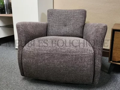 Fauteuil bas pivotant confortable tissu taupe promo Meubles Bouchiquet
