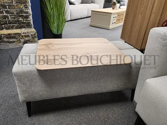 Fauteuil large tissu gris clair pouf FAMA promotion Meubles Bouchiquet Nord