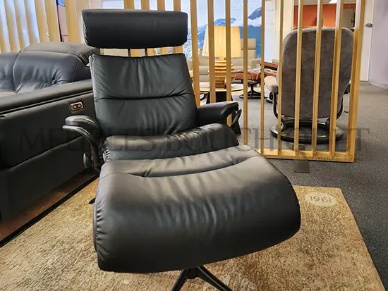 Fauteuil relax Stressless cuir noir pouf Tokyo promotion Meubles Bouchiquet