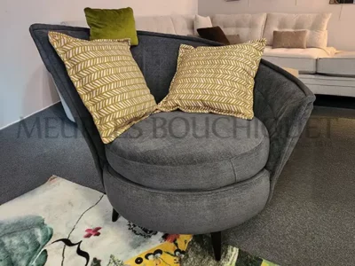 Fauteuil rond pivotant design tissu gris Fama Volta Meubles Bouchiquet Bergues