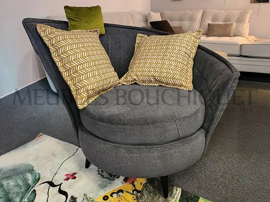 Fauteuil rond pivotant design tissu gris Fama Volta Meubles Bouchiquet Bergues