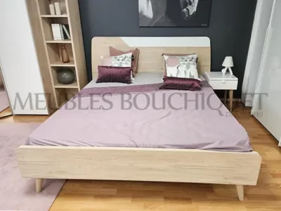 Lit bois naturel 160x200 avec led chevet Meubles CELIO - Bloom - Meubles Bouchiquet Dunkerque