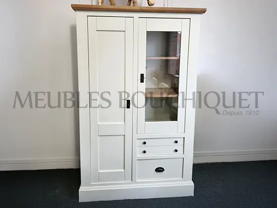 Meuble vitrine blanc style campagne Ateliers de Langres Romance - Meubles Bouchiquet