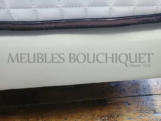 Pack matelas 140x190 + Tête de lit + Sommier tapissier simili cuir écru Meubles Bouchiquet Nord