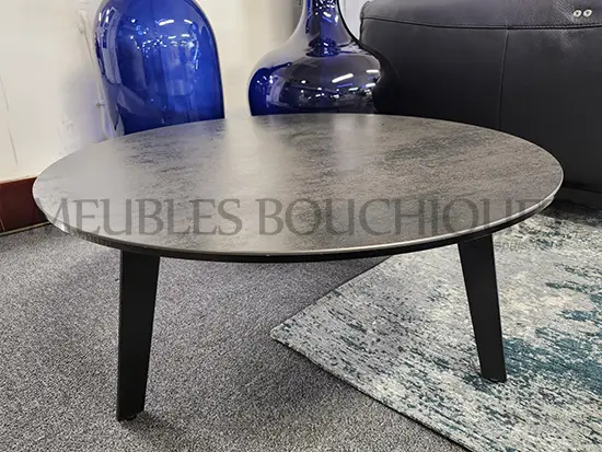 Petite table basse ronde céramique grise promo Meubles Bouchiquet