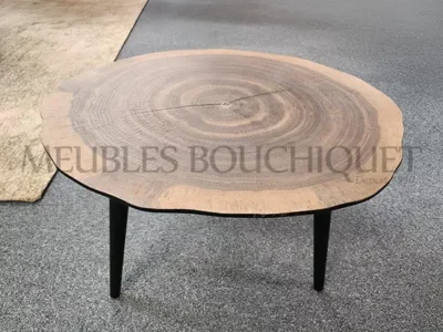 Petite table basse ronde plateau tronc d'arbre noyer promotion Meubles Bouchiquet Dunkerque