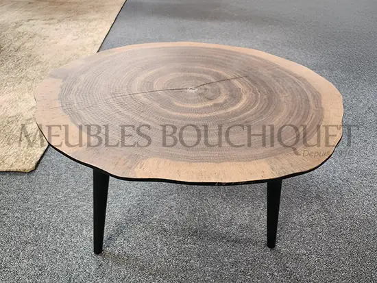Petite table basse ronde plateau tronc d'arbre noyer promotion Meubles Bouchiquet Dunkerque