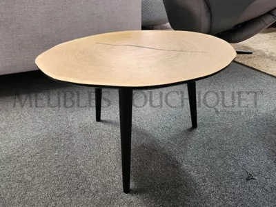 Petite table basse ronde plateau tronc d'arbre promotion Meubles Bouchiquet Bergues