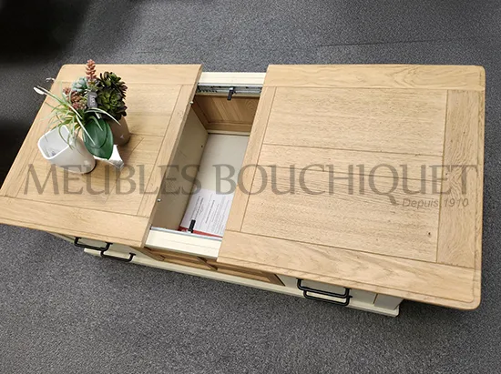 Table basse coffre avec tiroirs en chêne massif - Promo Meubles Bouchiquet Dunkerque