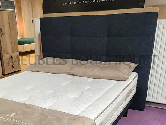Tête de lit débordante tissu bleu promotion - Meubles Bouchiquet Dunkerque