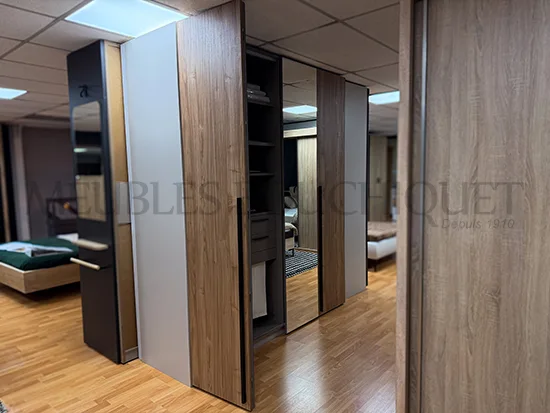 Armoire portes pliantes avec miroirs et options Meubles Célio – Opale - Promo Meubles Bouchiquet Dunkerque