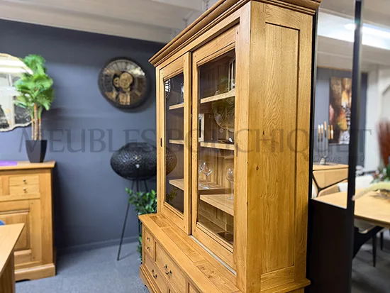 Bibliothèque chêne massif style campagne - Promo Meubles Bouchiquet magasin Bergues