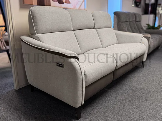 Canapé 3 places tissu avec 2 places relax + têtières électriques - Promo Meubles Bouchiquet Dunkerque