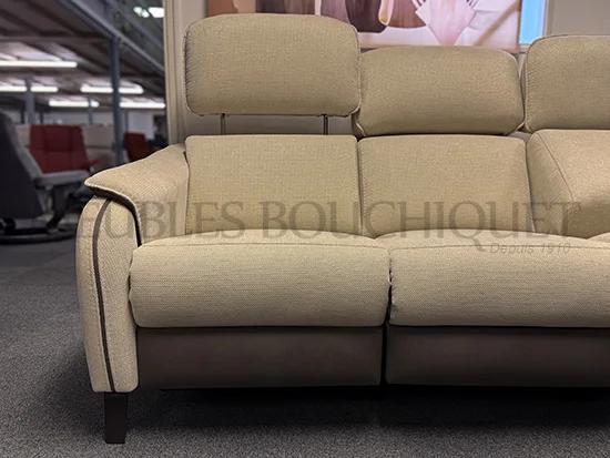 Canapé 3 places tissu avec 2 places relax + têtières électriques - Promo Meubles Bouchiquet