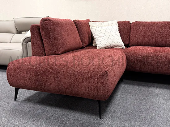 Canapé d'angle contemporain tissu framboise promo Meubles Bouchiquet Dunkerque