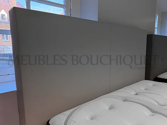 Ensemble Tête de lit droite + Sommier tapissier simili cuir beige couchage 140x190cm - Promo Meubles Bouchiquet Nord