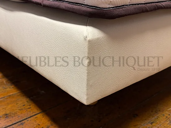 Ensemble Tête de lit droite + Sommier tapissier simili cuir beige couchage 140x190cm - Promo Meubles Bouchiquet Bergues