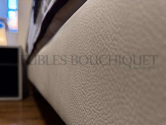 Ensemble Tête de lit droite + Sommier tapissier simili cuir beige couchage 140x190cm - Promo Meubles Bouchiquet Nord