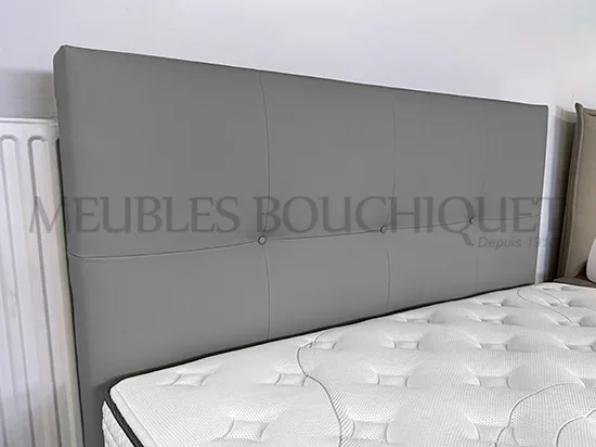 Ensemble Tête de lit et Sommiers tapissiers simili cuir gris couchage 160x200cm promo Meubles Bouchiquet magasin
