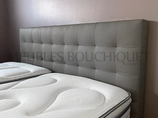 Ensemble Tête de lit et Sommiers tapissiers simili cuir taupe couchage 180x200cm promo Meubles Bouchiquet Bergues