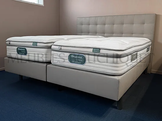 Ensemble Tête de lit et Sommiers tapissiers simili cuir taupe couchage 180x200cm promo Meubles Bouchiquet Bergues