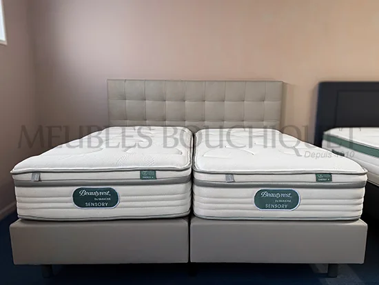 Ensemble Tête de lit et Sommiers tapissiers simili cuir taupe couchage 180x200cm promo Meubles Bouchiquet