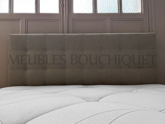 Ensemble Tête de lit et sommiers tapissiers tissu gris couchage 160x200cm promo Meubles Bouchiquet Nord