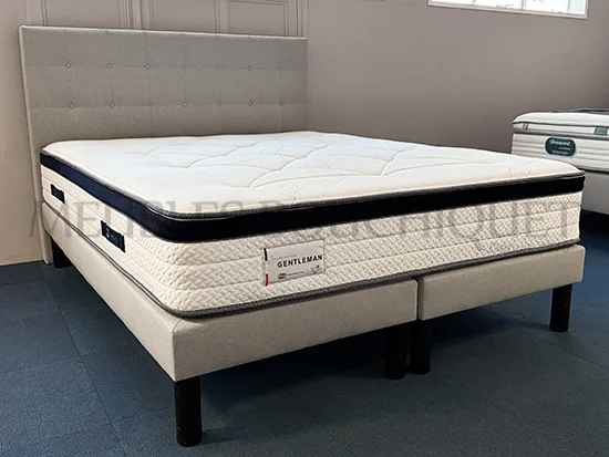 Ensemble Tête de lit et sommiers tapissiers tissu gris couchage 160x200cm promo Meubles Bouchiquet