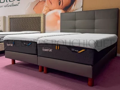 Ensemble Tête de lit 160cm + Sommiers tapissiers 2x80x200 simili cuir gris - Meubles Bouchiquet Bergues