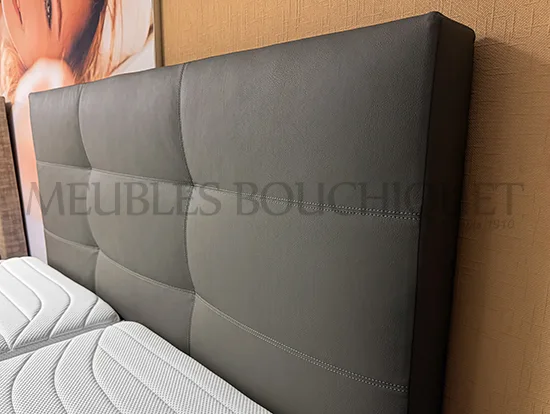 Ensemble Tête de lit 160cm + Sommiers tapissiers 2x80x200 simili cuir gris - Meubles Bouchiquet Bergues Nord