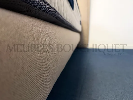 Ensemble Tête de lit coussin 160 + Sommier tapissier 140x190 tissu taupe - Promo Meubles Bouchiquet Bergues Nord