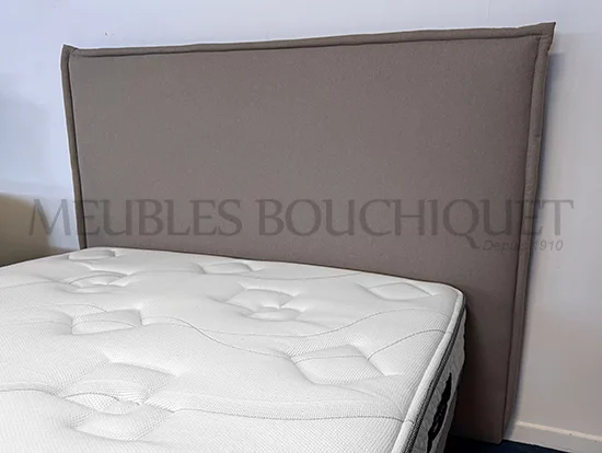 Ensemble Tête de lit coussin 160 + Sommier tapissier 140x190 tissu taupe - Promo Meubles Bouchiquet Dunkerque