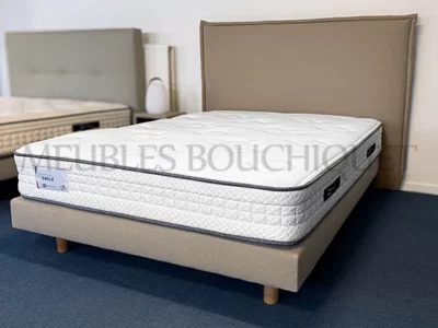 Ensemble Tête de lit coussin 160 + Sommier tapissier 140x190 tissu taupe - Promo Meubles Bouchiquet magasin Bergues