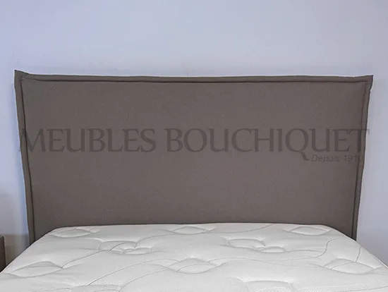 Ensemble Tête de lit coussin 160 + Sommier tapissier 140x190 tissu taupe - Promo Meubles Bouchiquet