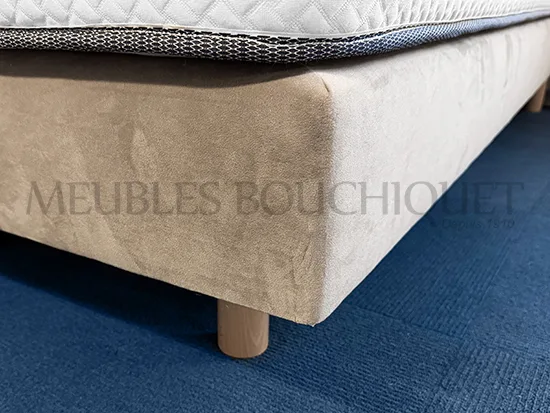 Ensemble Tête de lit + Sommiers tapissiers beige et taupe couchage 160x200cm - Promo Meubles Bouchiquet Bergues