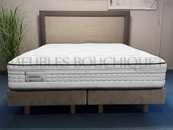 Ensemble Tête de lit + Sommiers tapissiers beige et taupe couchage 160x200cm - Promo Meubles Bouchiquet magasin Nord